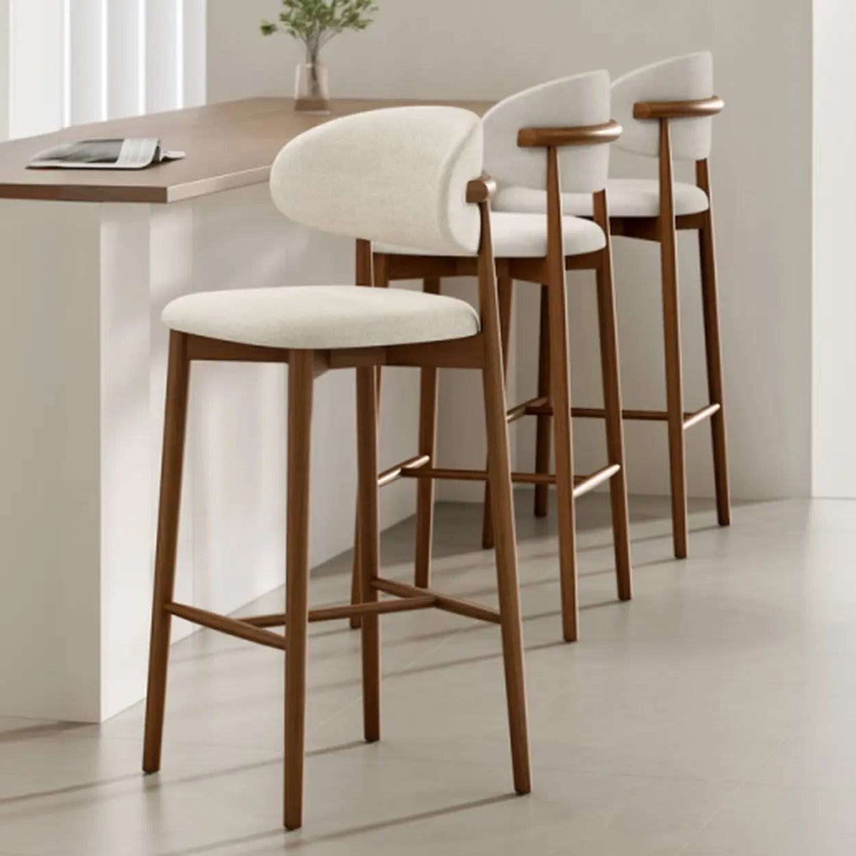 Modern Upholstered Low-Back Counter Bar Chair — Leather / Natural