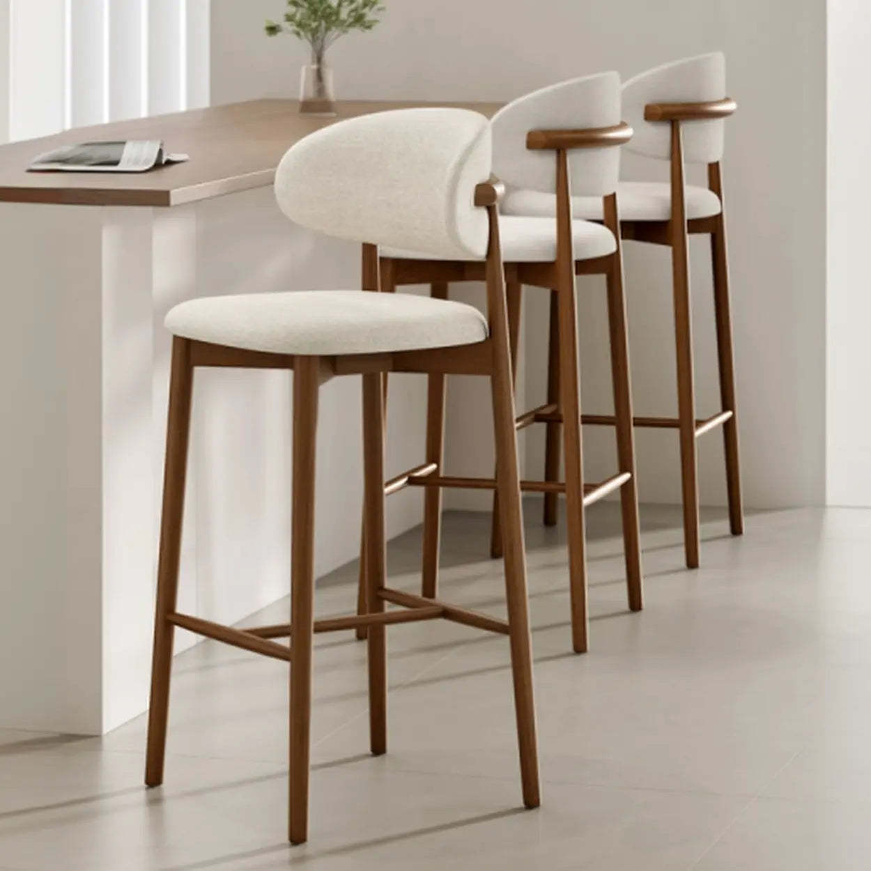 Modern Upholstered Low-Back Counter Bar Chair — Leather / Natural