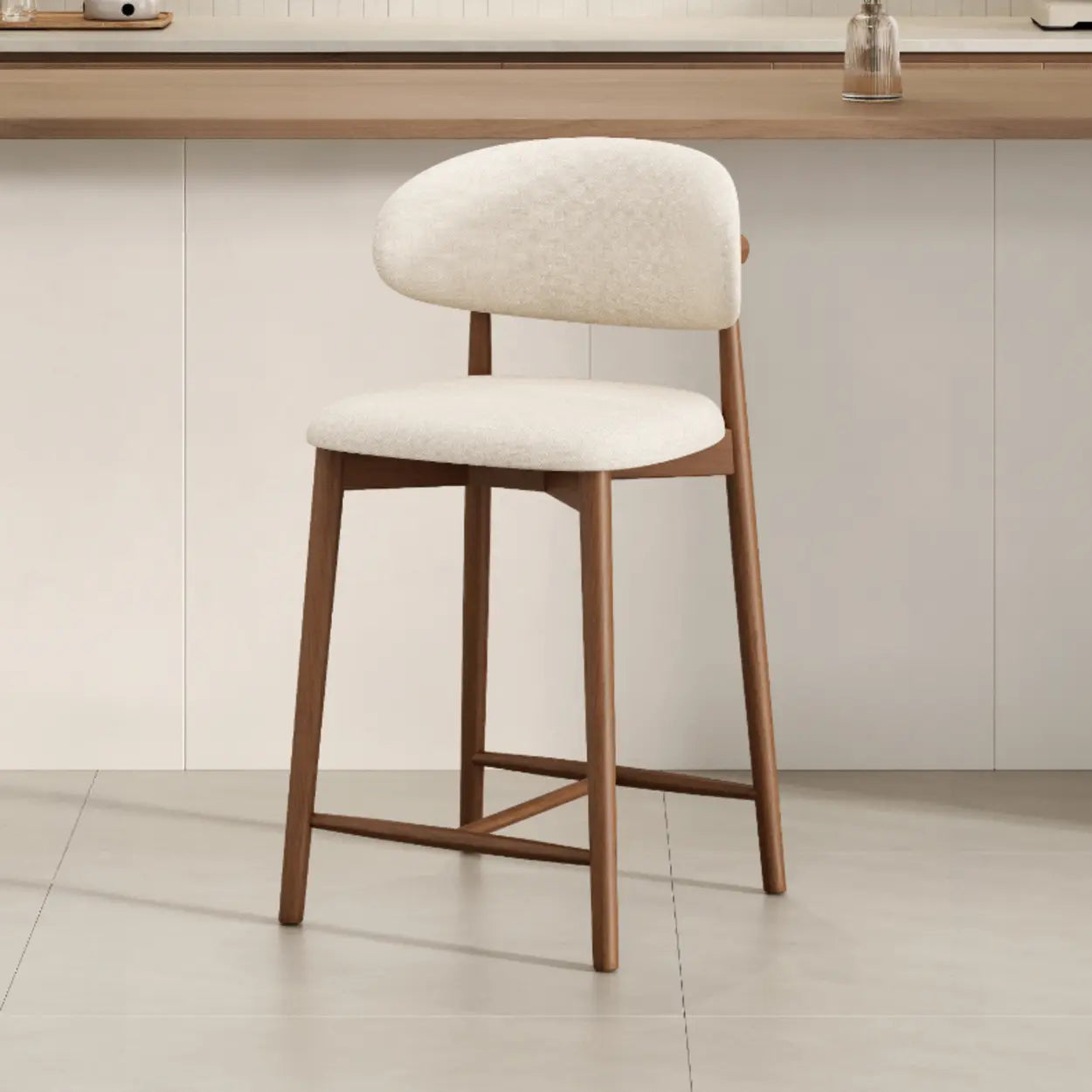 Modern Upholstered Low-Back Counter Bar Chair — Leather / Natural