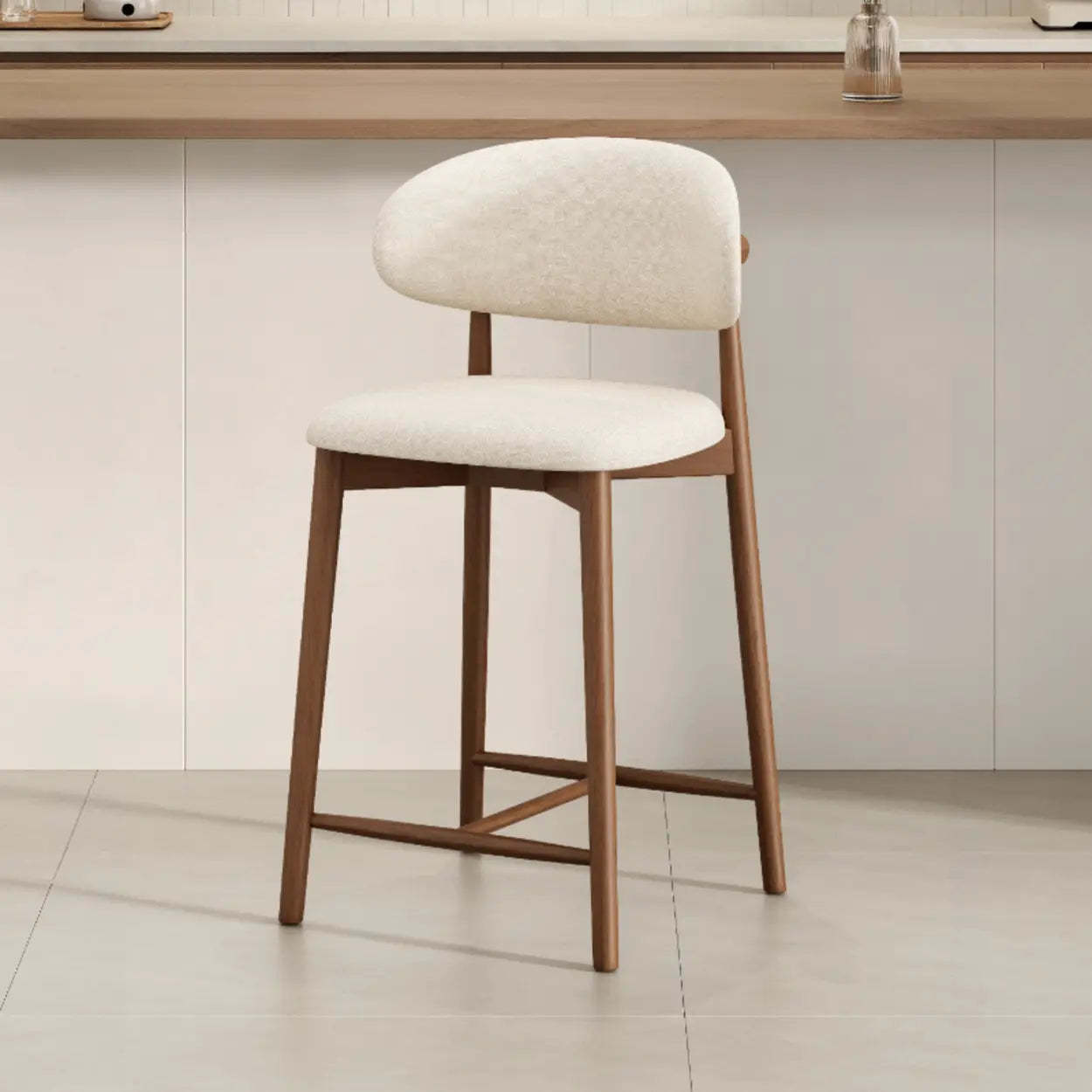 Modern Upholstered Low-Back Counter Bar Chair — Leather / Natural
