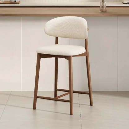 Modern Upholstered Low-Back Counter Bar Chair — Leather / Natural