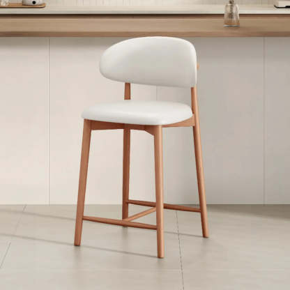 Modern Upholstered Low-Back Counter Bar Chair — Leather / Walnut
