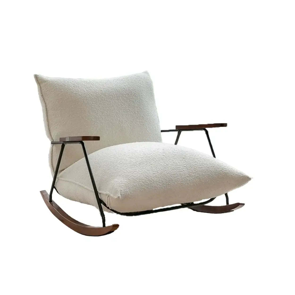 Modern Upholstered Metal Rubberwood Sled Rocking Chair