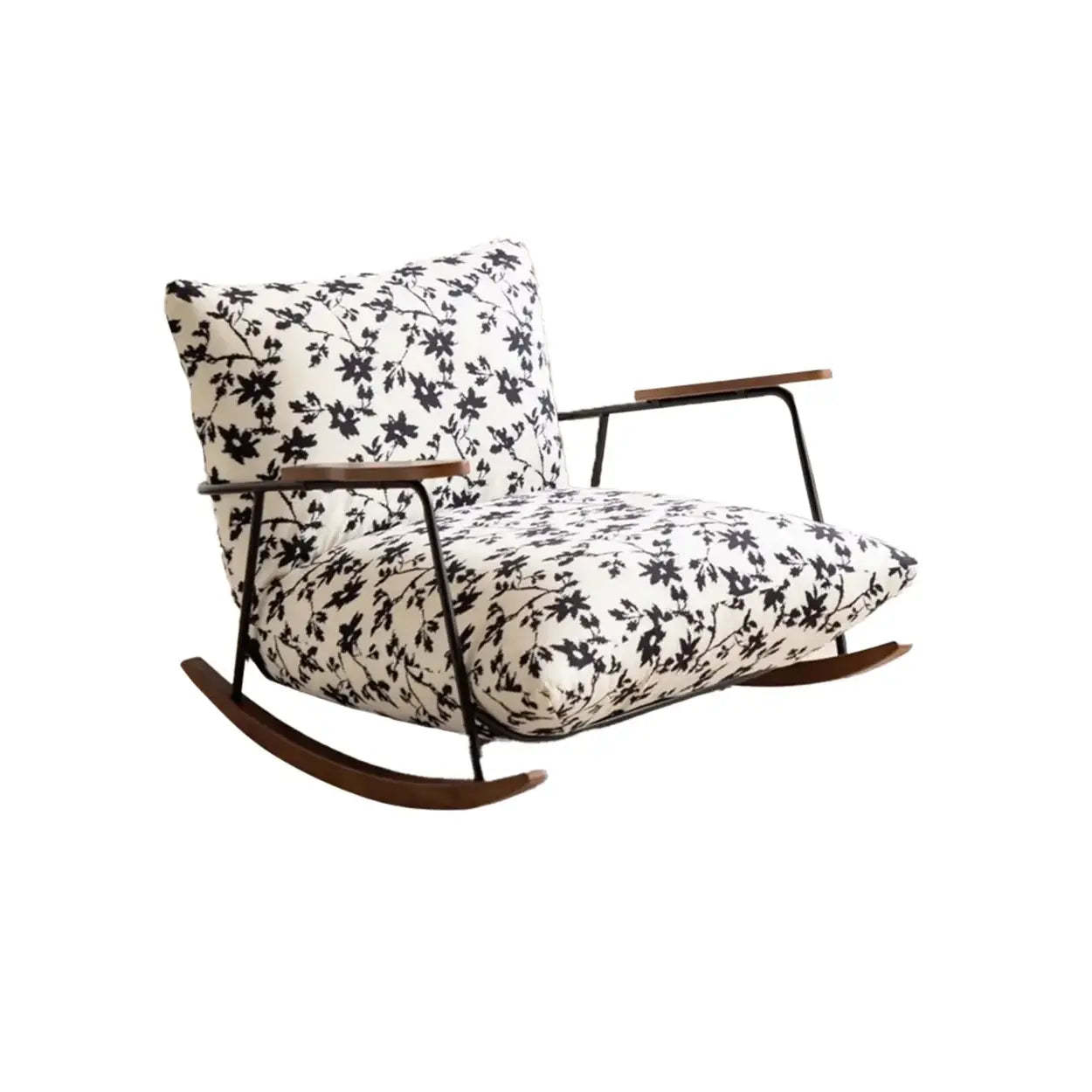 Modern Upholstered Metal Rubberwood Sled Rocking Chair