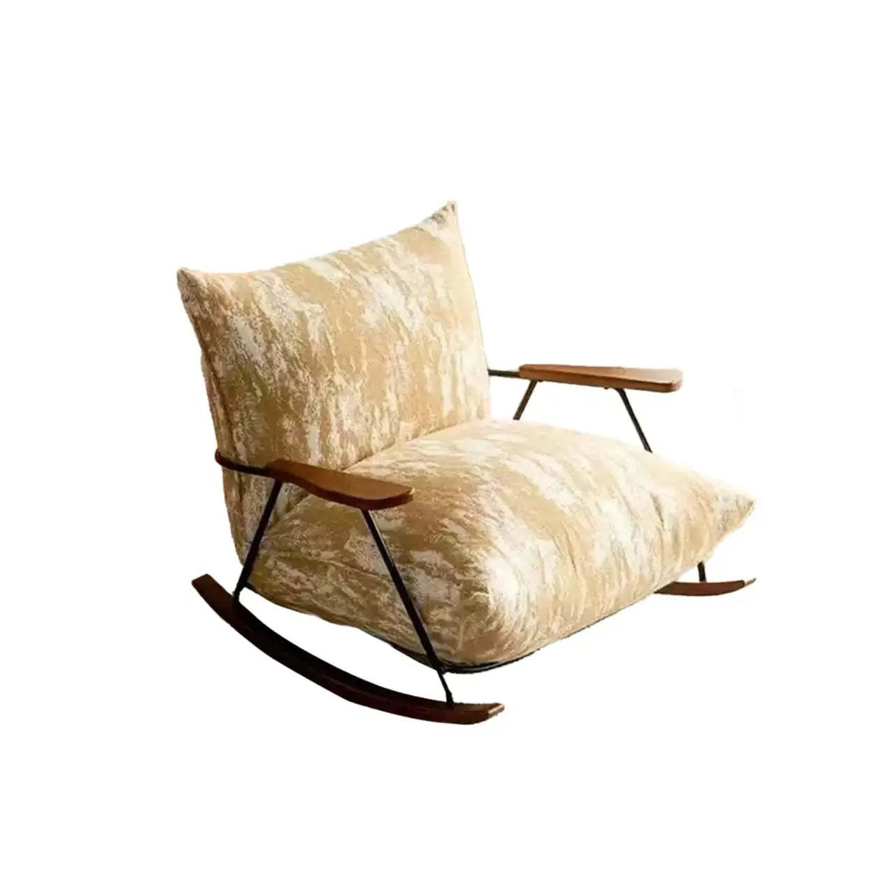 Modern Upholstered Metal Rubberwood Sled Rocking Chair