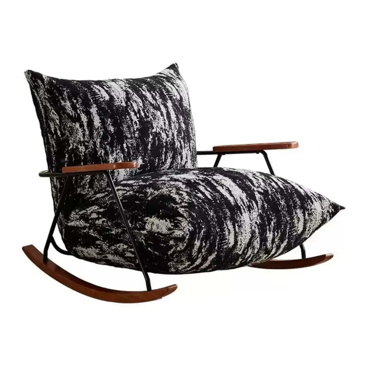 Modern Upholstered Metal Rubberwood Sled Rocking Chair