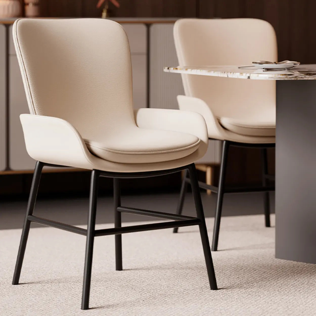 Modern Upholstered Armchair Dining Chair — Brown