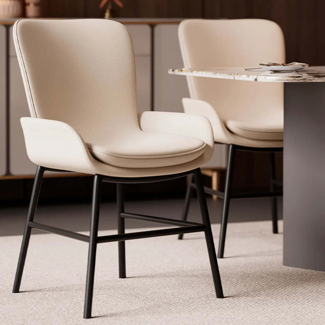 Modern Upholstered Armchair Dining Chair — Brown
