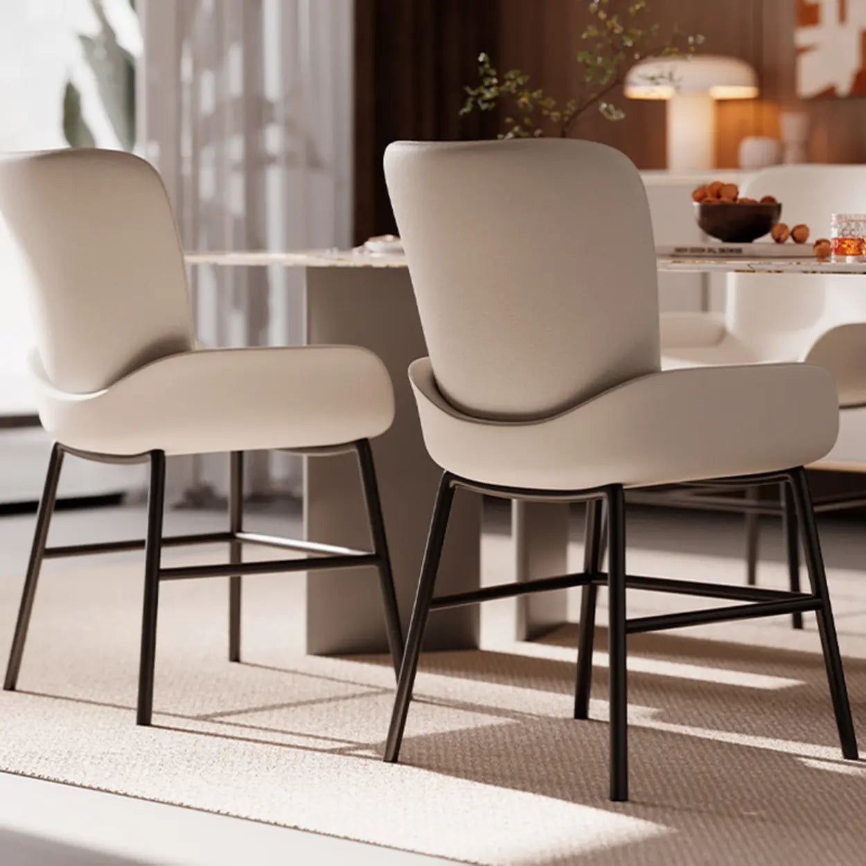 Modern Upholstered Armchair Dining Chair — Off-White
