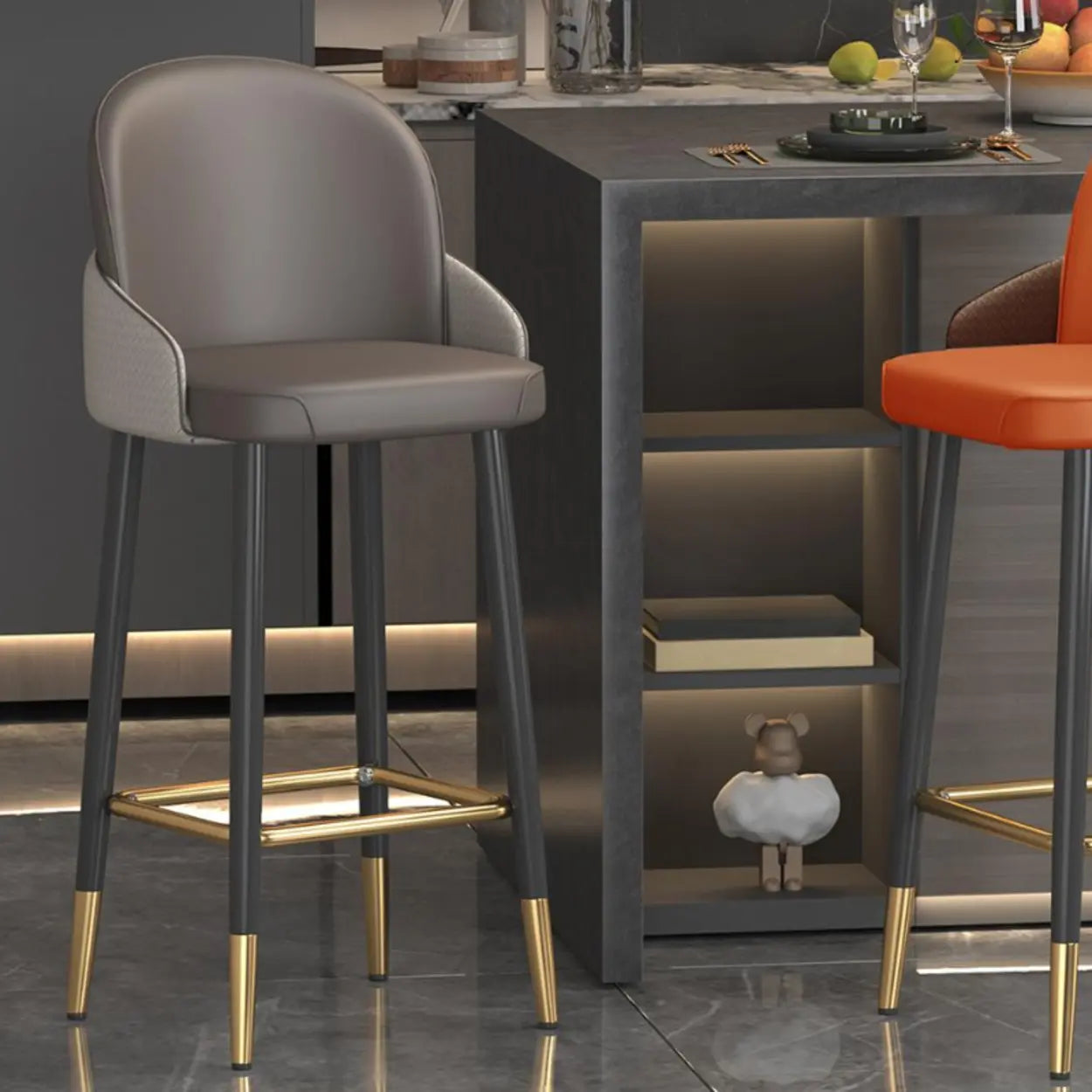Modern Swivel Leather Bar Stool with Metal Legs