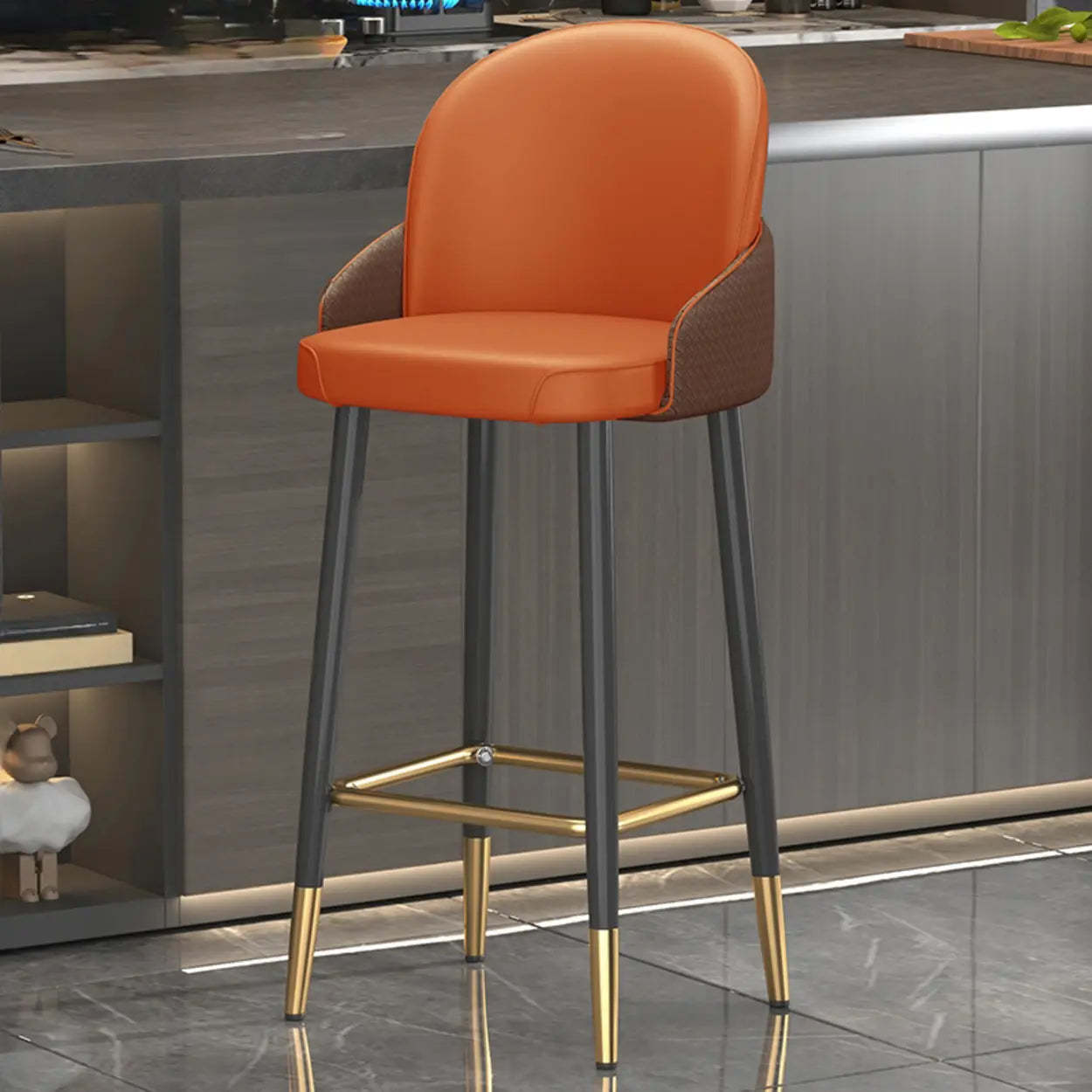Modern Swivel Leather Bar Stool with Metal Legs — Dark Gray/ Light Gray
