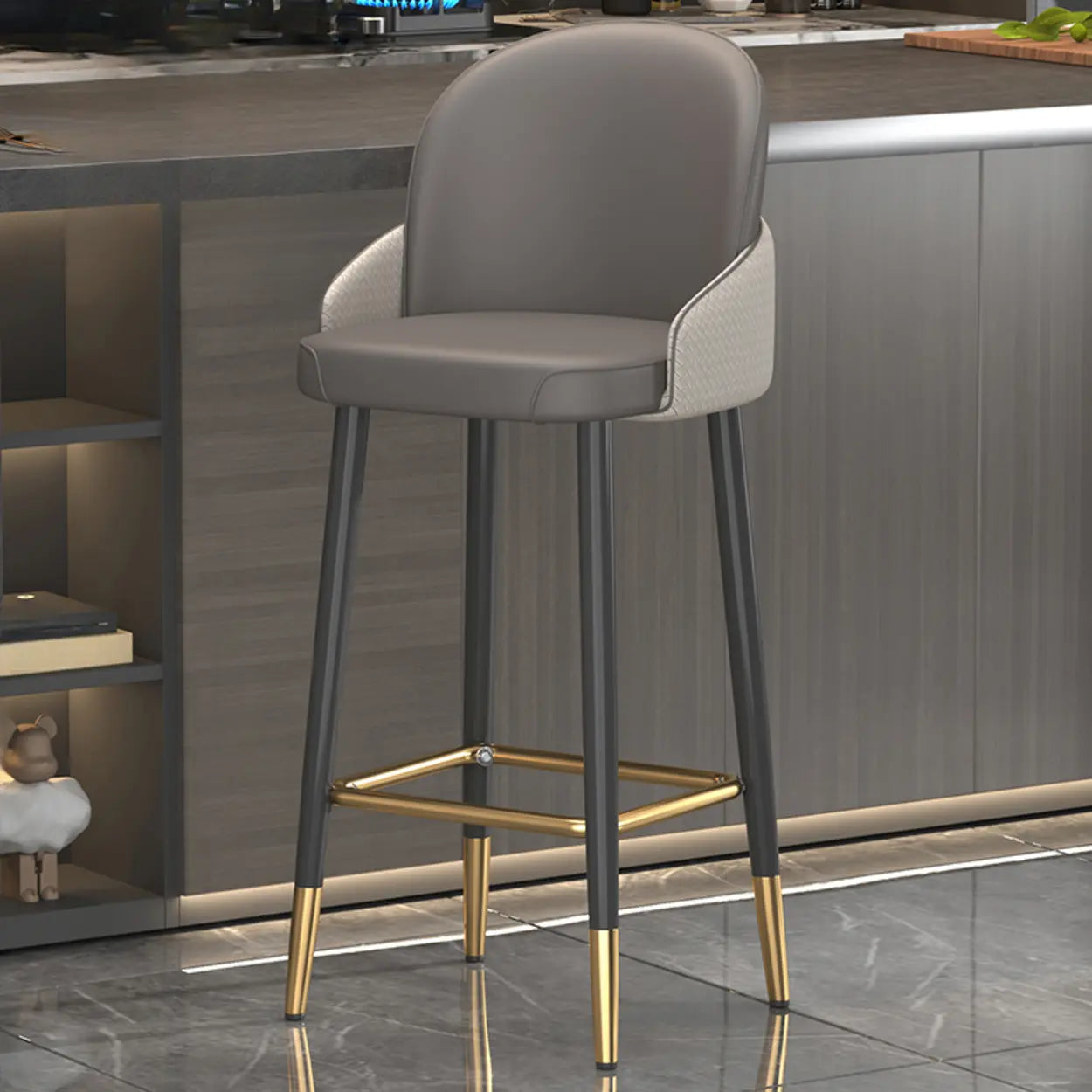 Modern Swivel Leather Bar Stool with Metal Legs — Dark Gray/ Light Gray