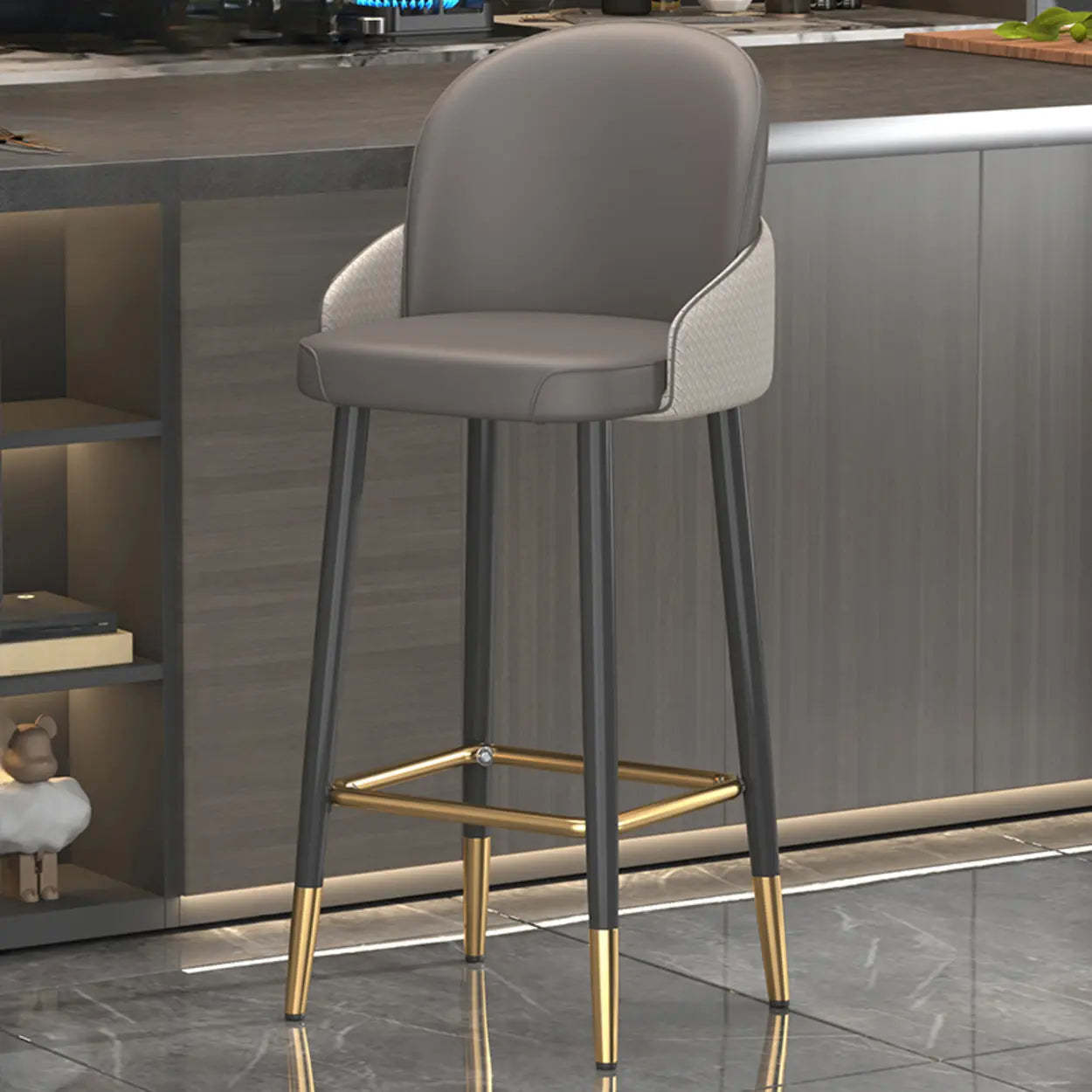 Modern Swivel Leather Bar Stool with Metal Legs — Dark Gray/ Light Gray