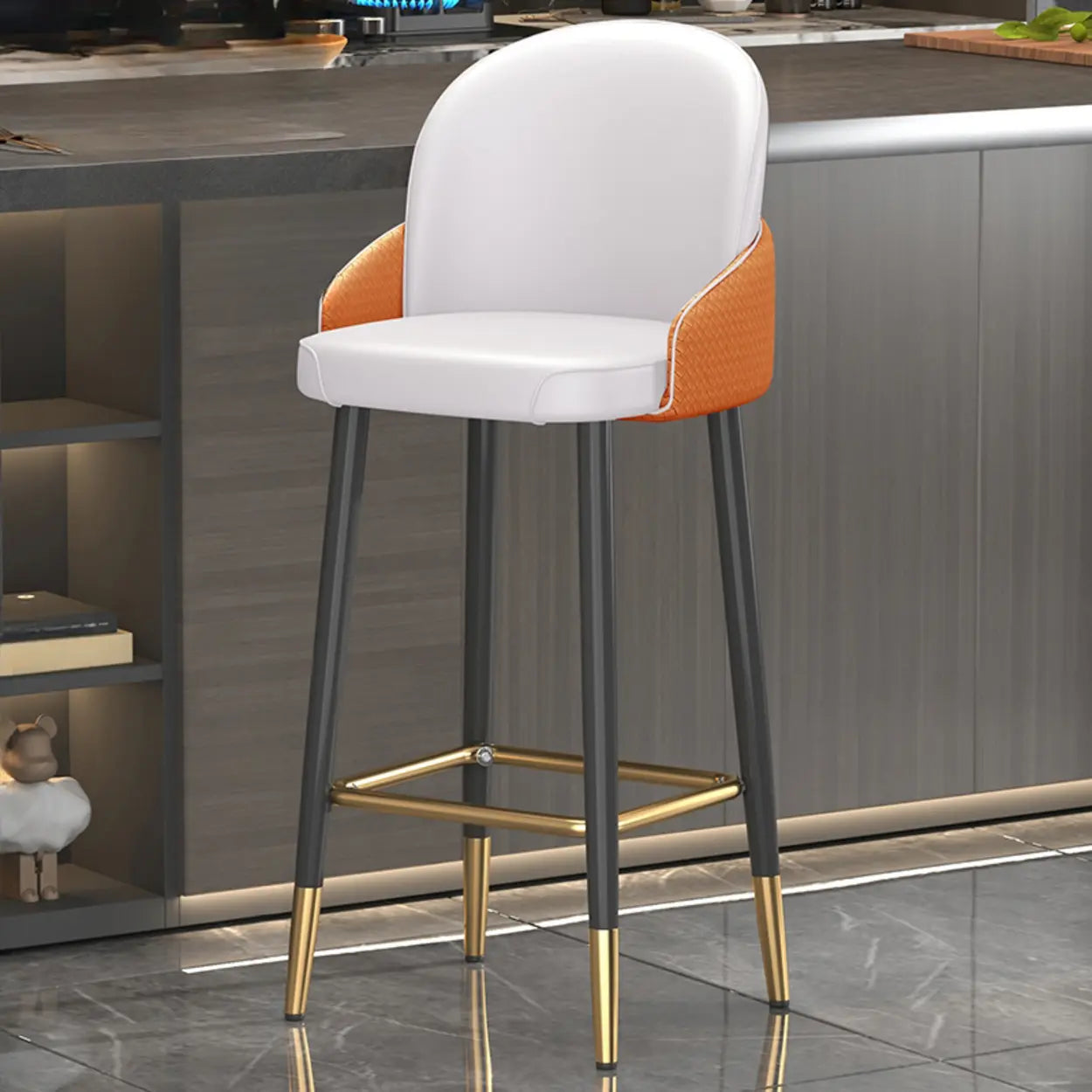 Modern Swivel Leather Bar Stool with Metal Legs — Orange
