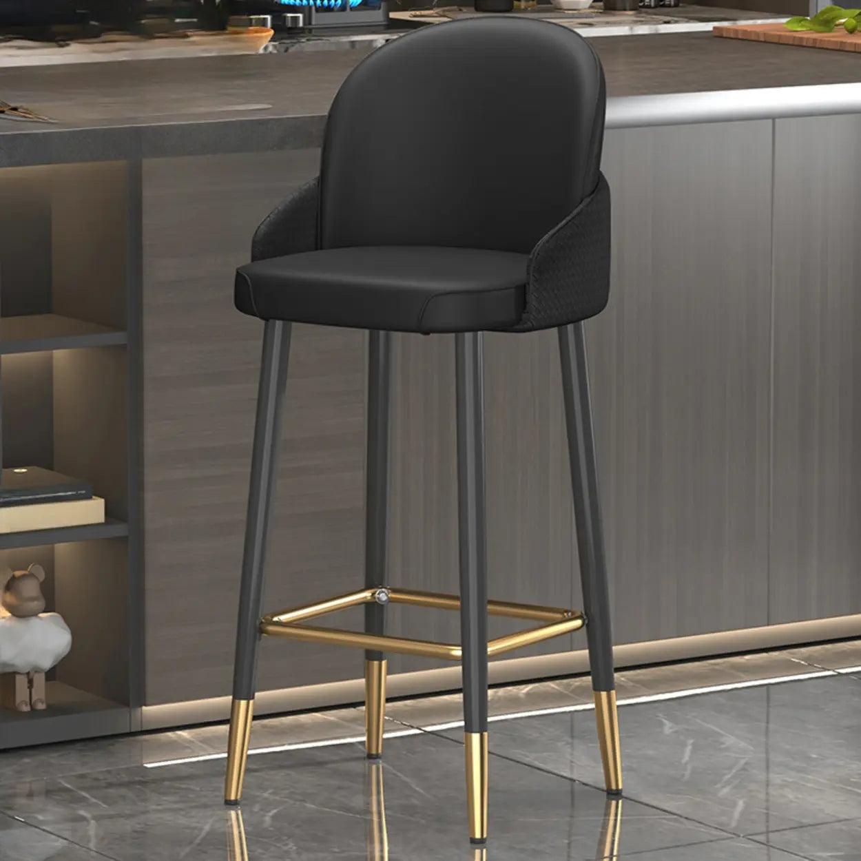Modern Swivel Leather Bar Stool with Metal Legs — Orange