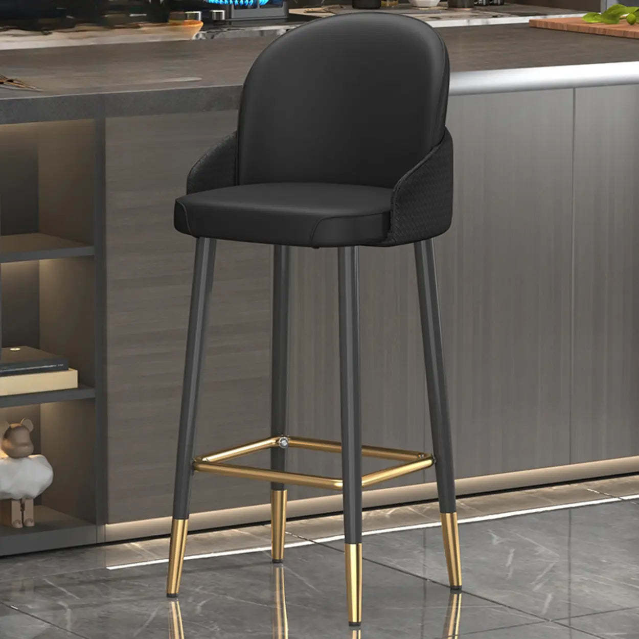 Modern Swivel Leather Bar Stool with Metal Legs — Orange