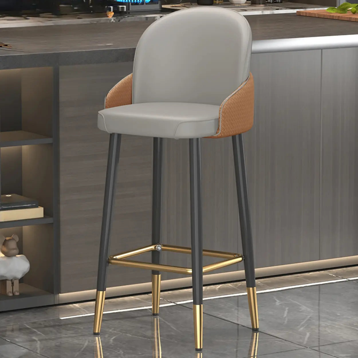 Modern Swivel Leather Bar Stool with Metal Legs — Orange