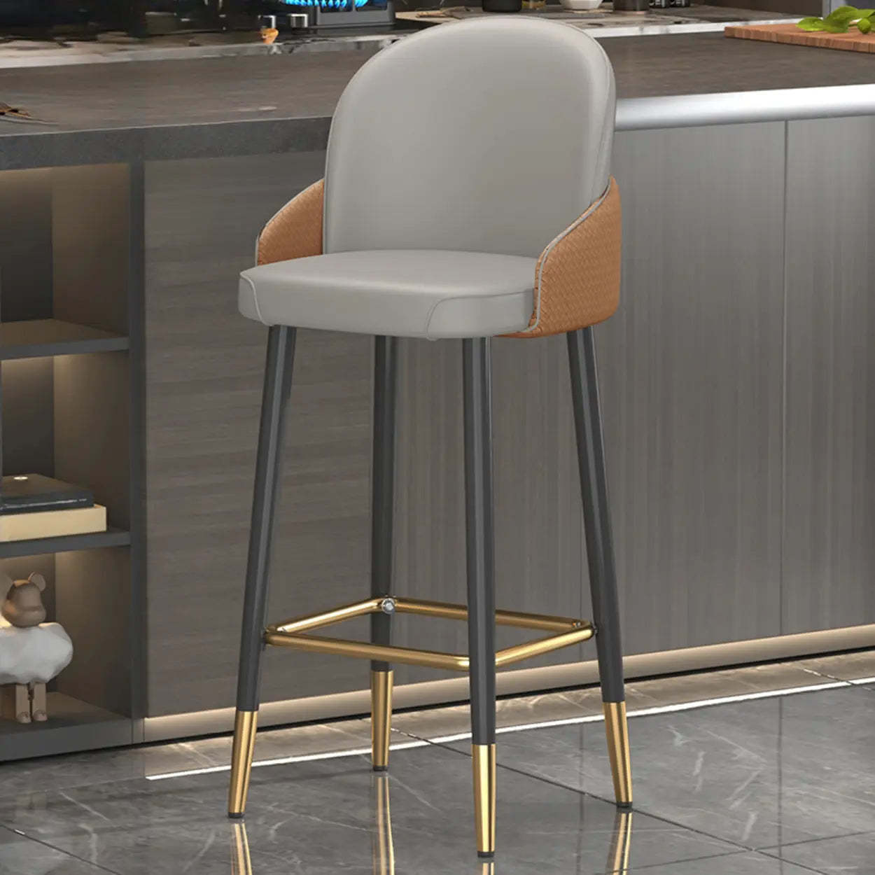 Modern Swivel Leather Bar Stool with Metal Legs — Orange