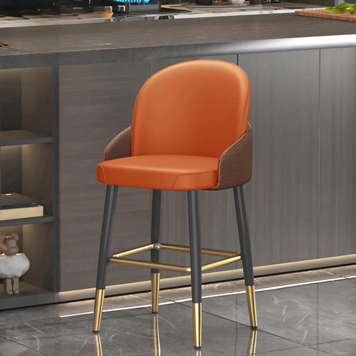 Modern Swivel Leather Bar Stool with Metal Legs