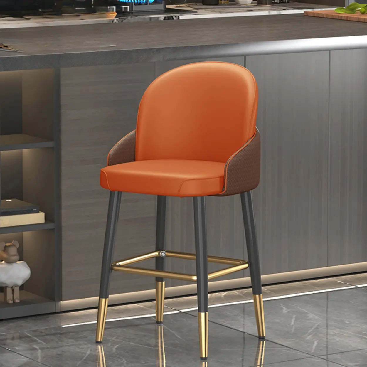 Modern Swivel Leather Bar Stool with Metal Legs