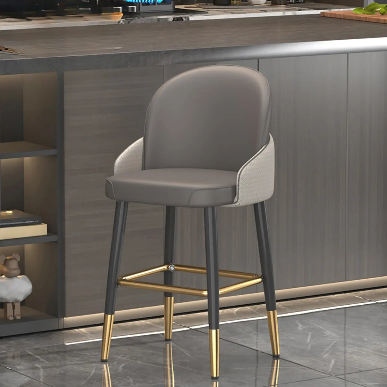 Modern Swivel Leather Bar Stool with Metal Legs