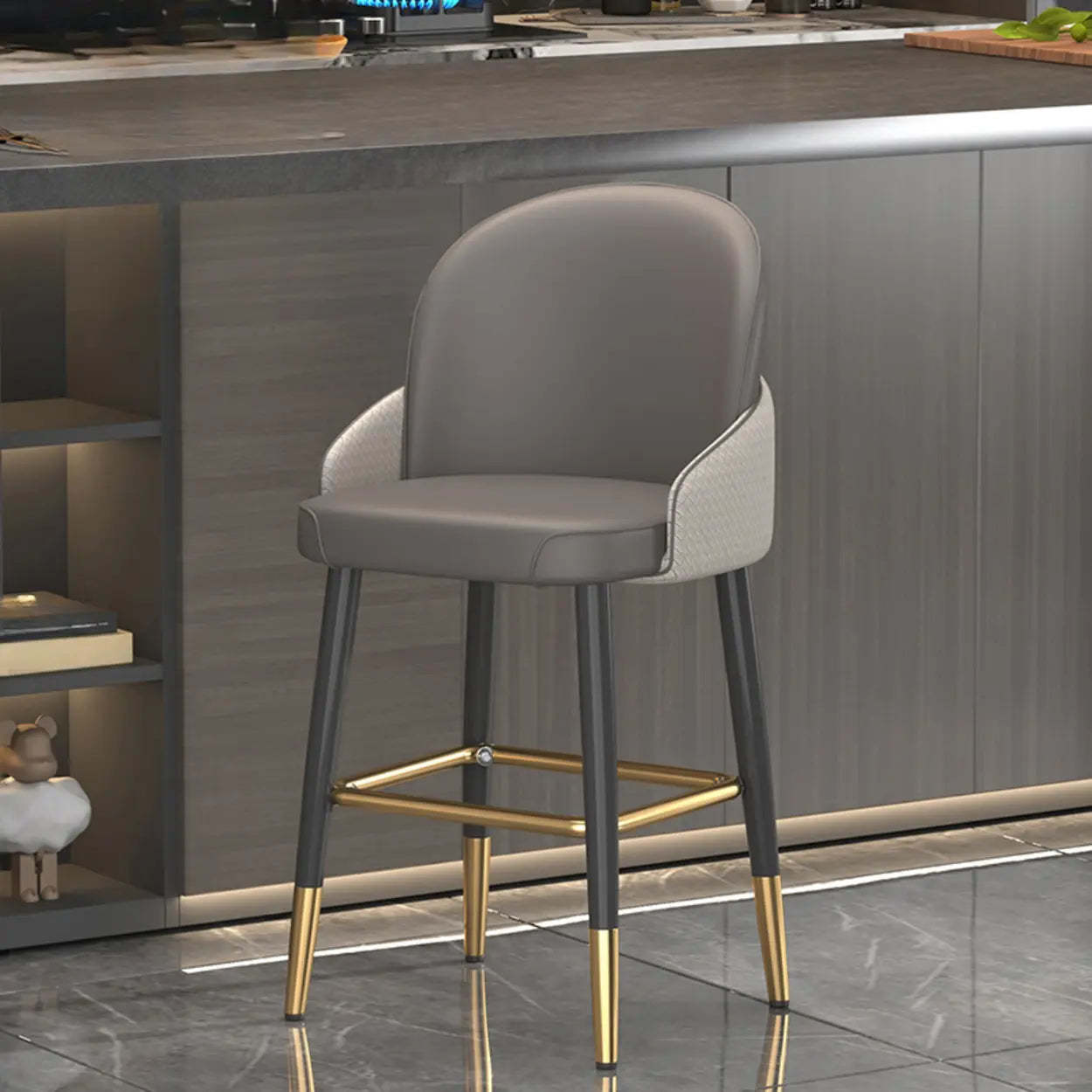 Modern Swivel Leather Bar Stool with Metal Legs