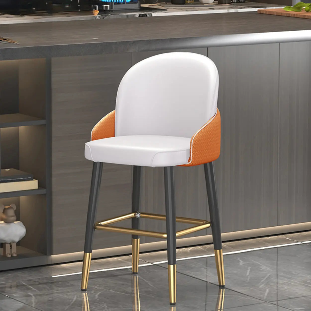 Modern Swivel Leather Bar Stool with Metal Legs