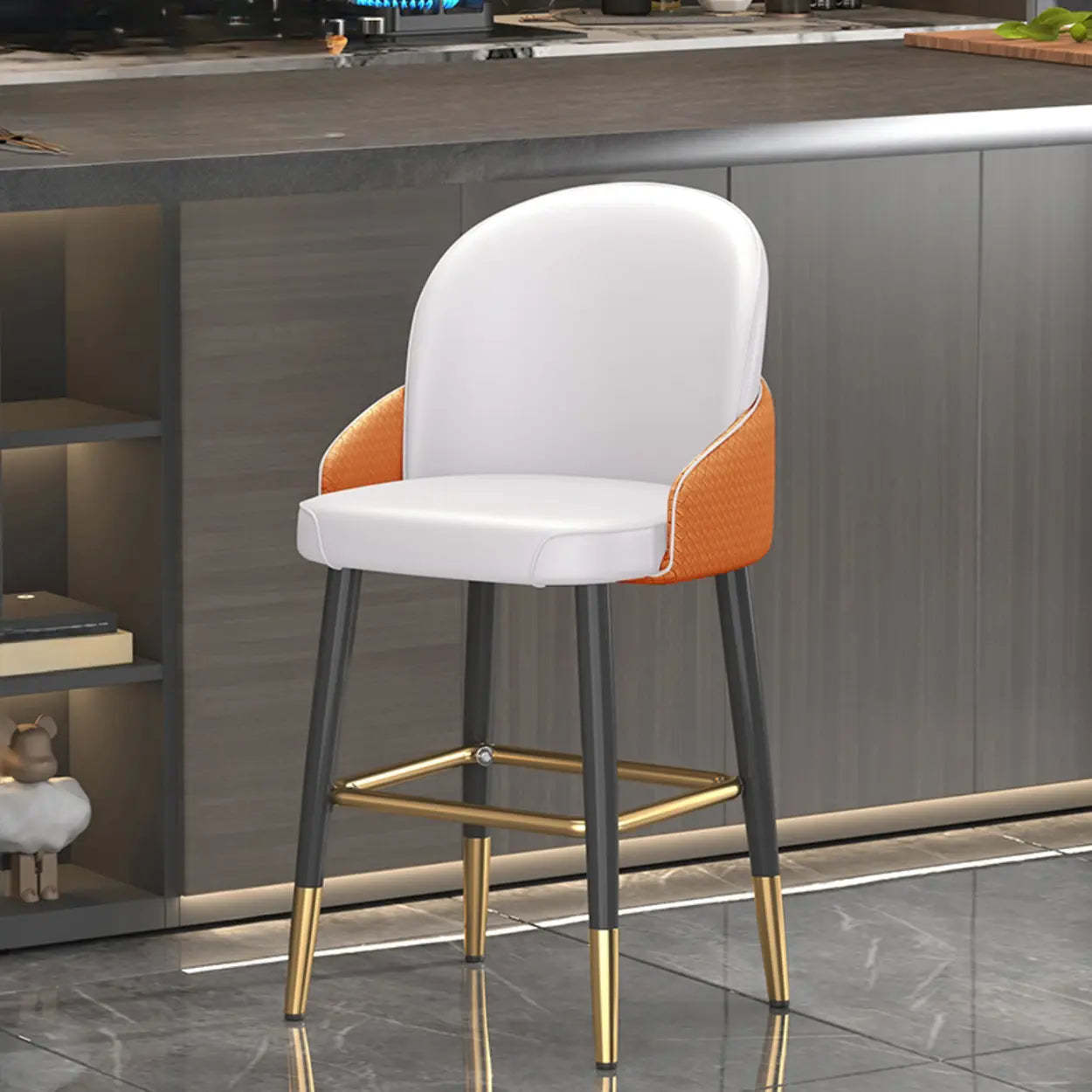 Modern Swivel Leather Bar Stool with Metal Legs