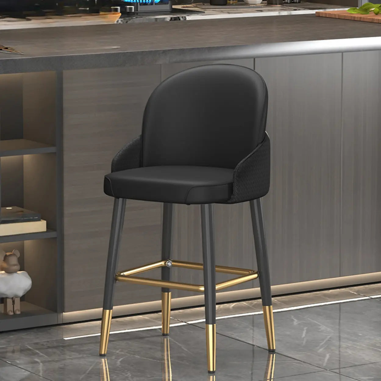 Modern Swivel Leather Bar Stool with Metal Legs