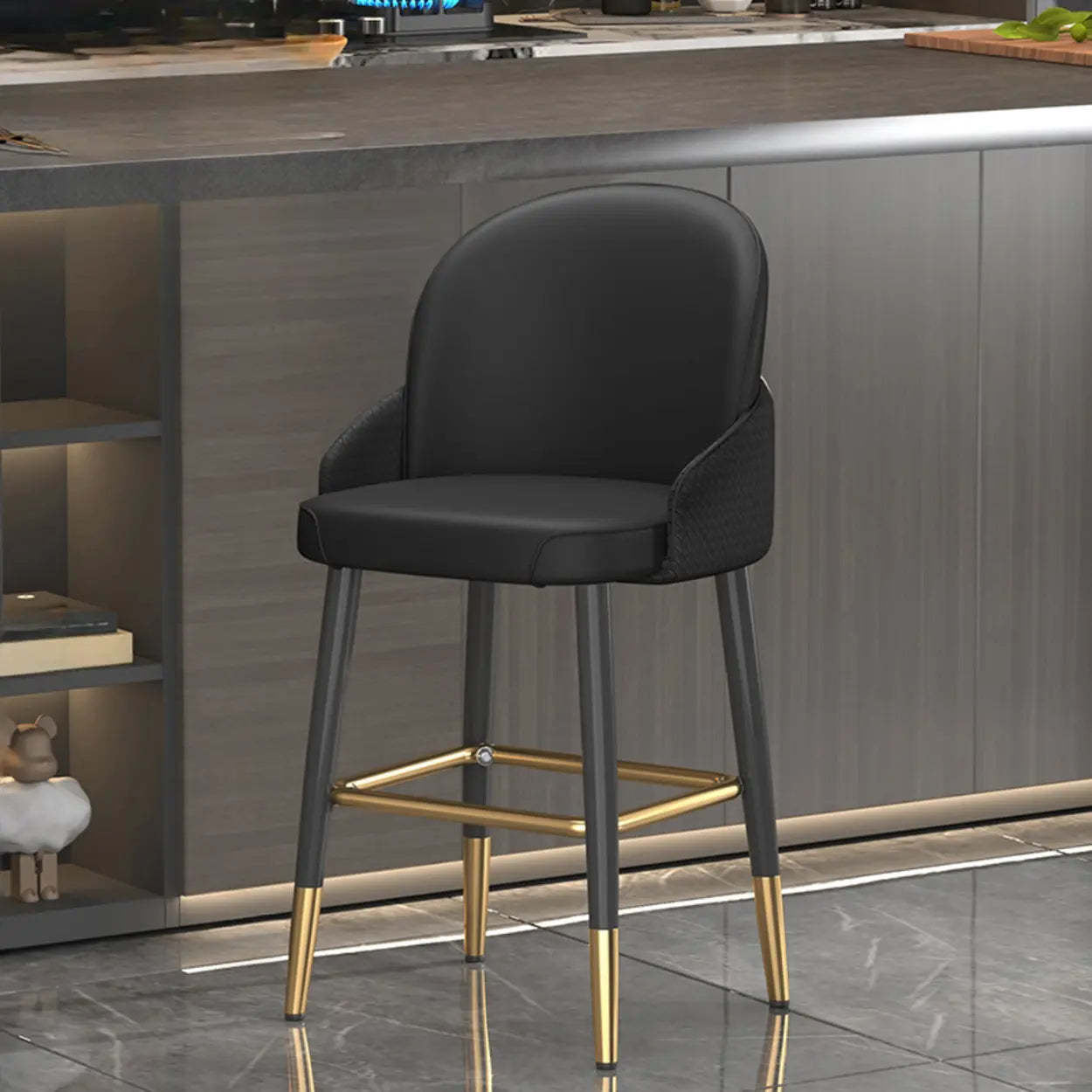 Modern Swivel Leather Bar Stool with Metal Legs
