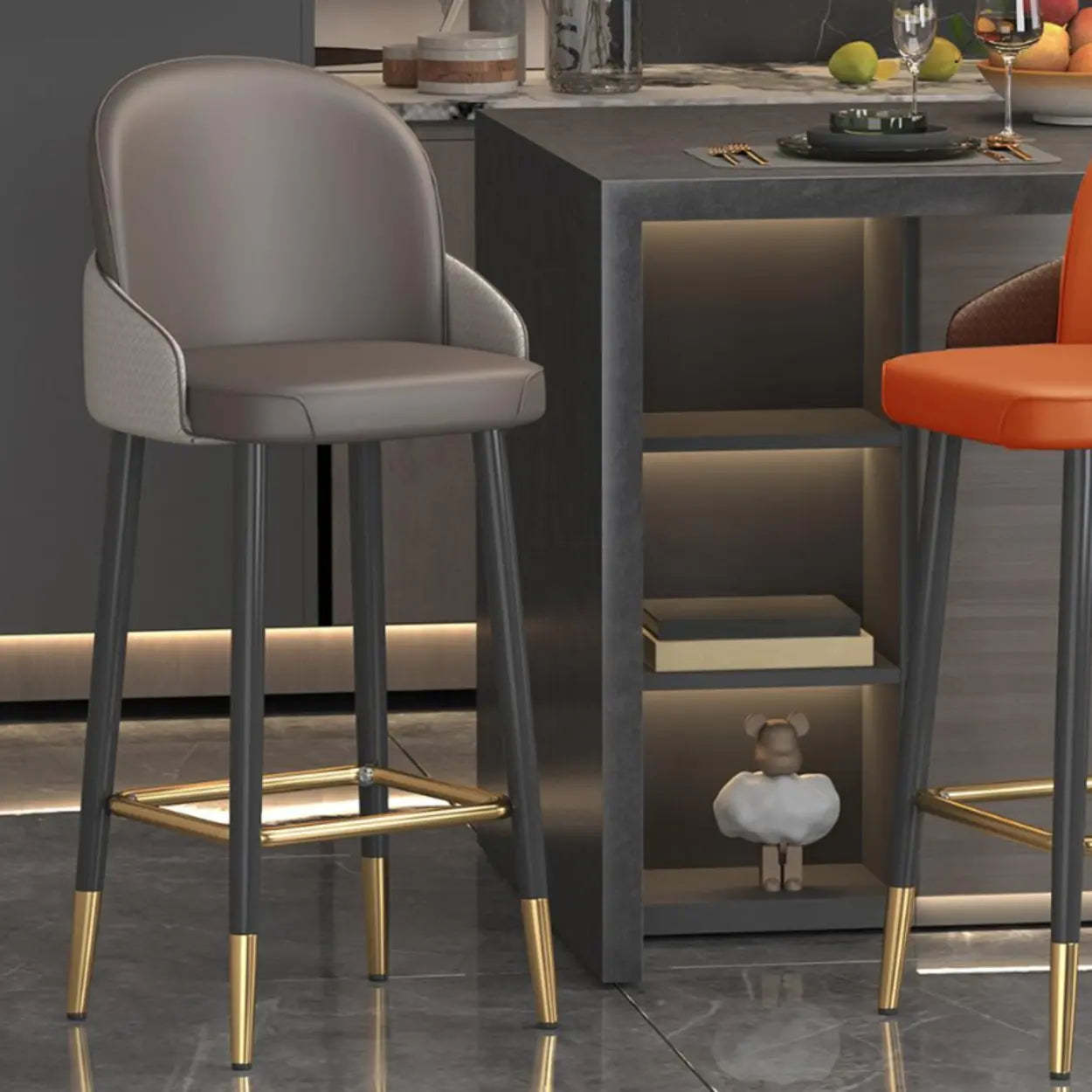 Modern Swivel Leather Bar Stool with Metal Legs — Black