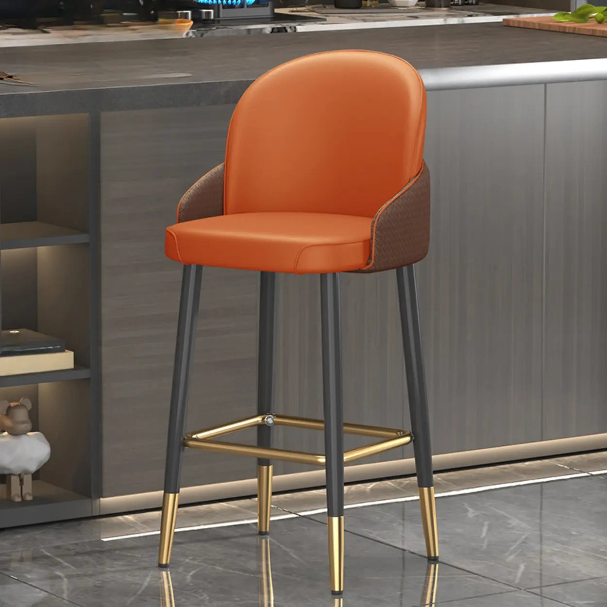 Modern Swivel Leather Bar Stool with Metal Legs — Black