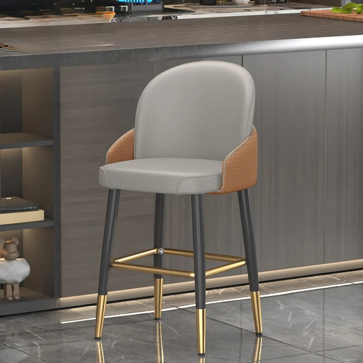 Modern Swivel Leather Bar Stool with Metal Legs