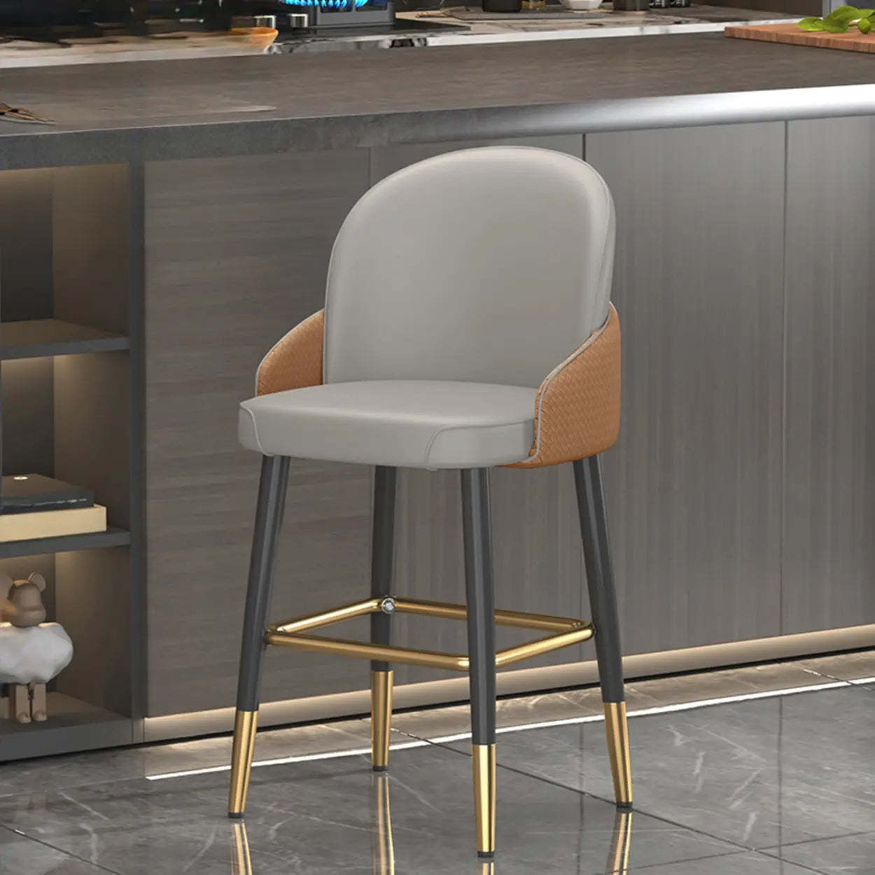 Modern Swivel Leather Bar Stool with Metal Legs