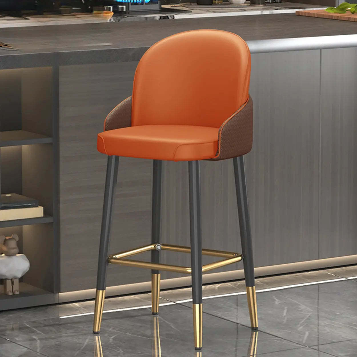 Modern Swivel Leather Bar Stool with Metal Legs — Black