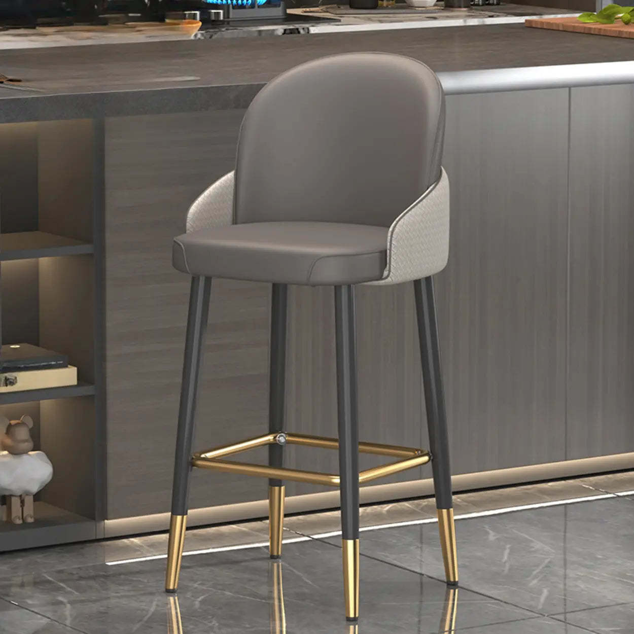 Modern Swivel Leather Bar Stool with Metal Legs — Black