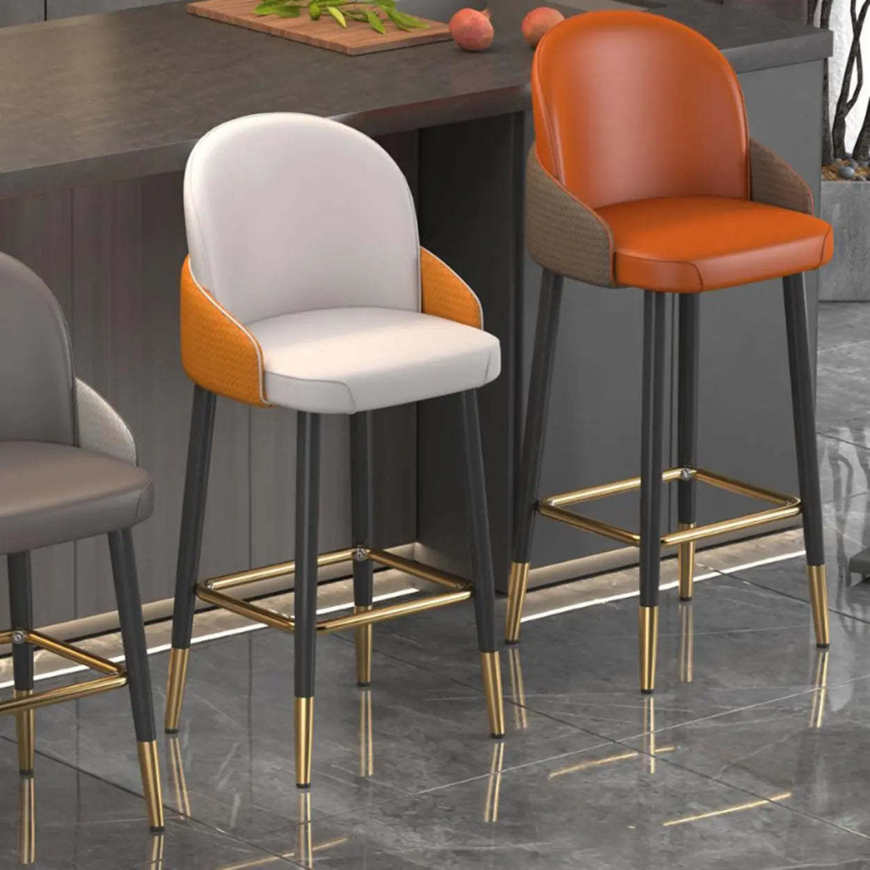 Modern Swivel Leather Bar Stool with Metal Legs — White