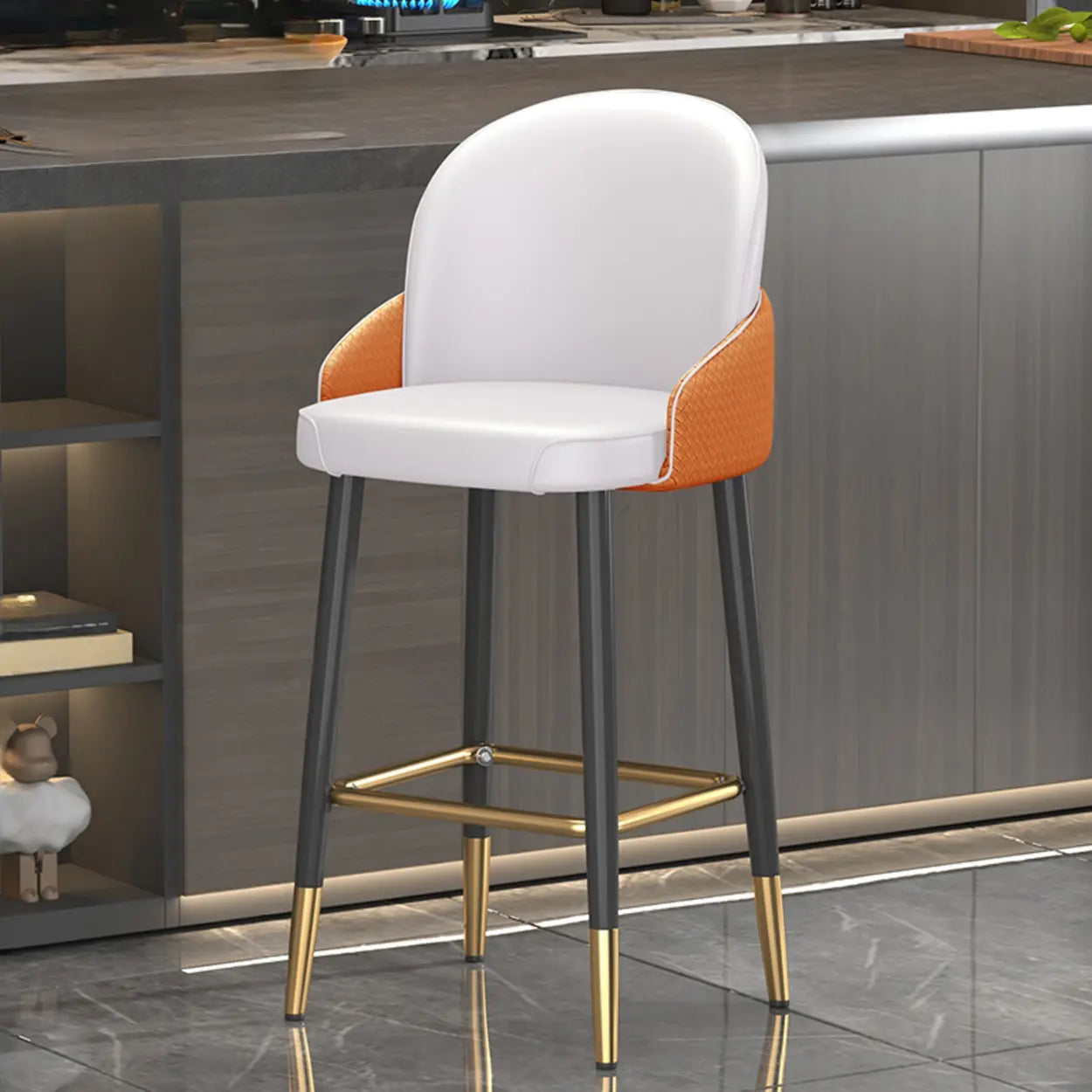 Modern Swivel Leather Bar Stool with Metal Legs — White