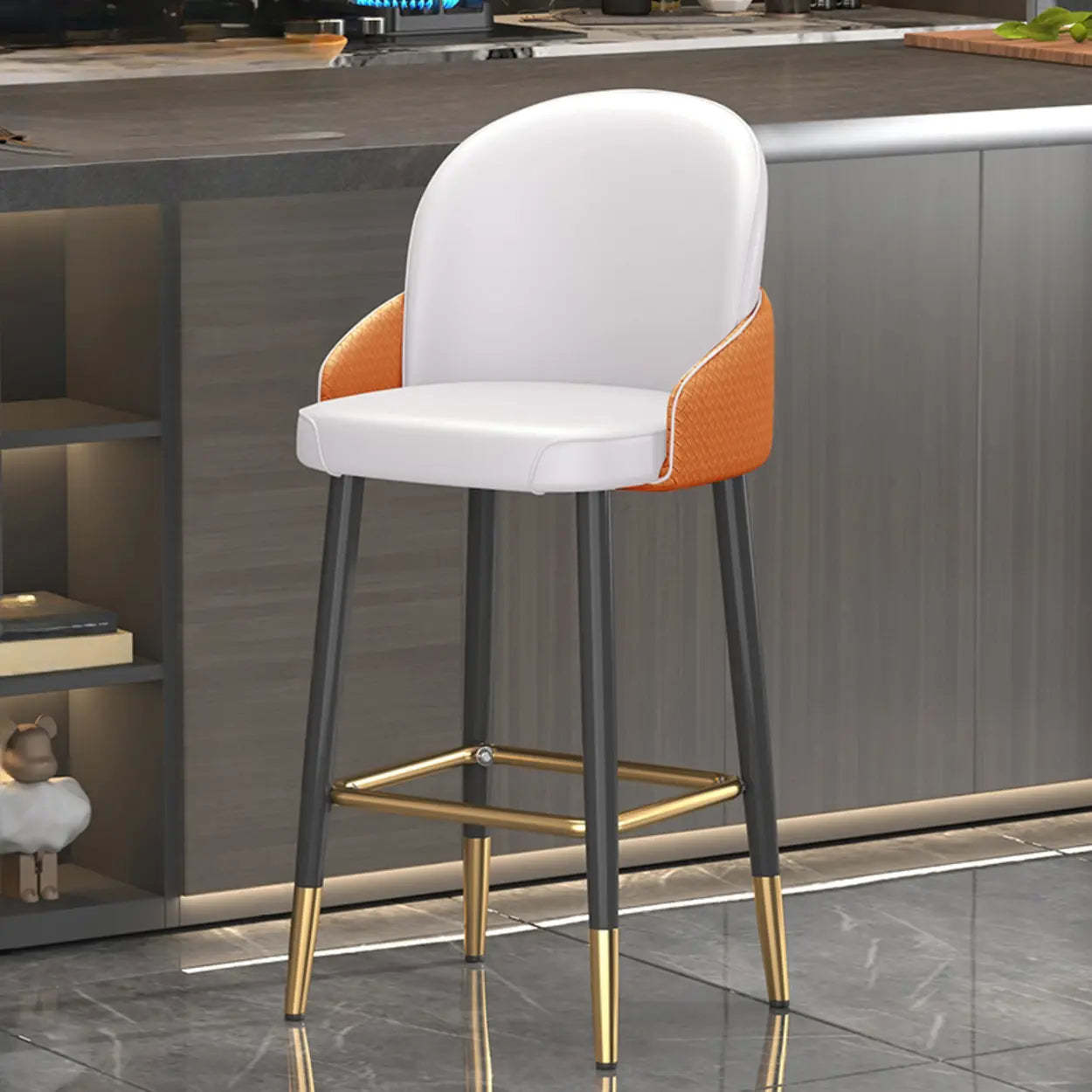Modern Swivel Leather Bar Stool with Metal Legs — White