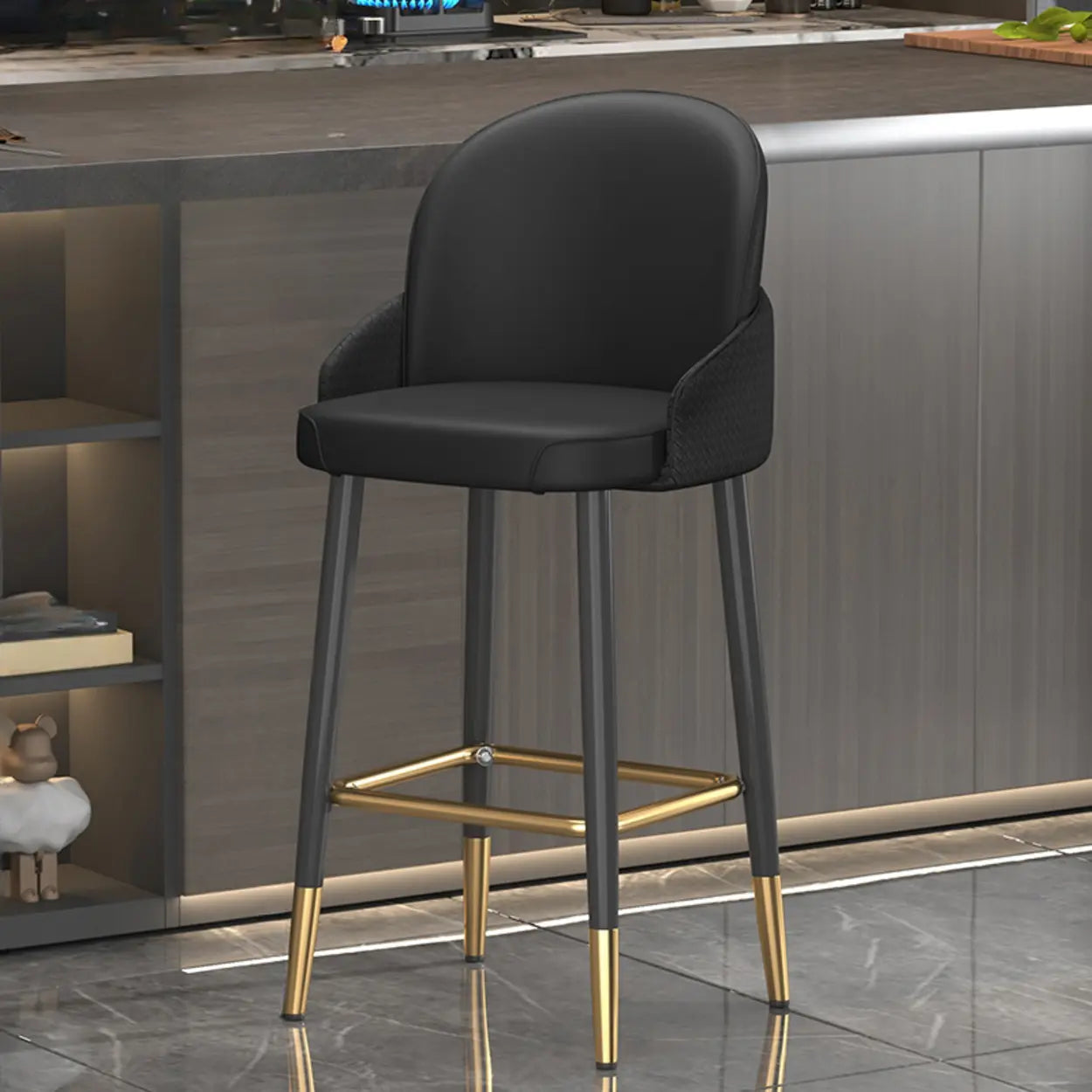 Modern Swivel Leather Bar Stool with Metal Legs — Light Gray-Brown