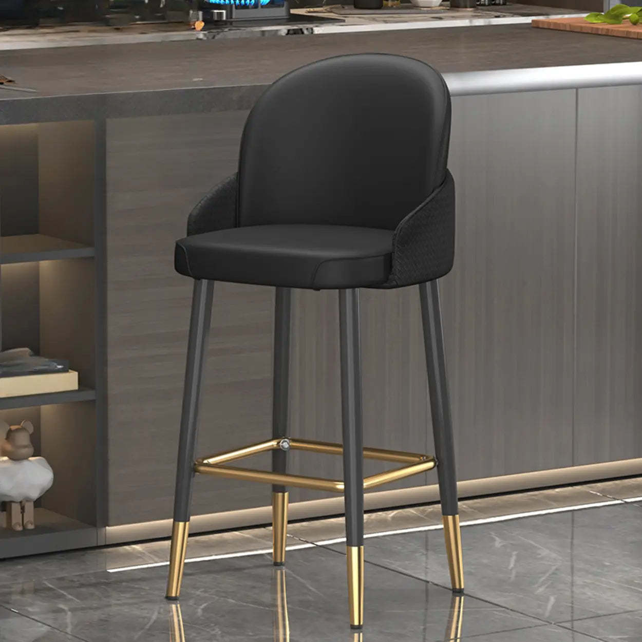Modern Swivel Leather Bar Stool with Metal Legs — Light Gray-Brown