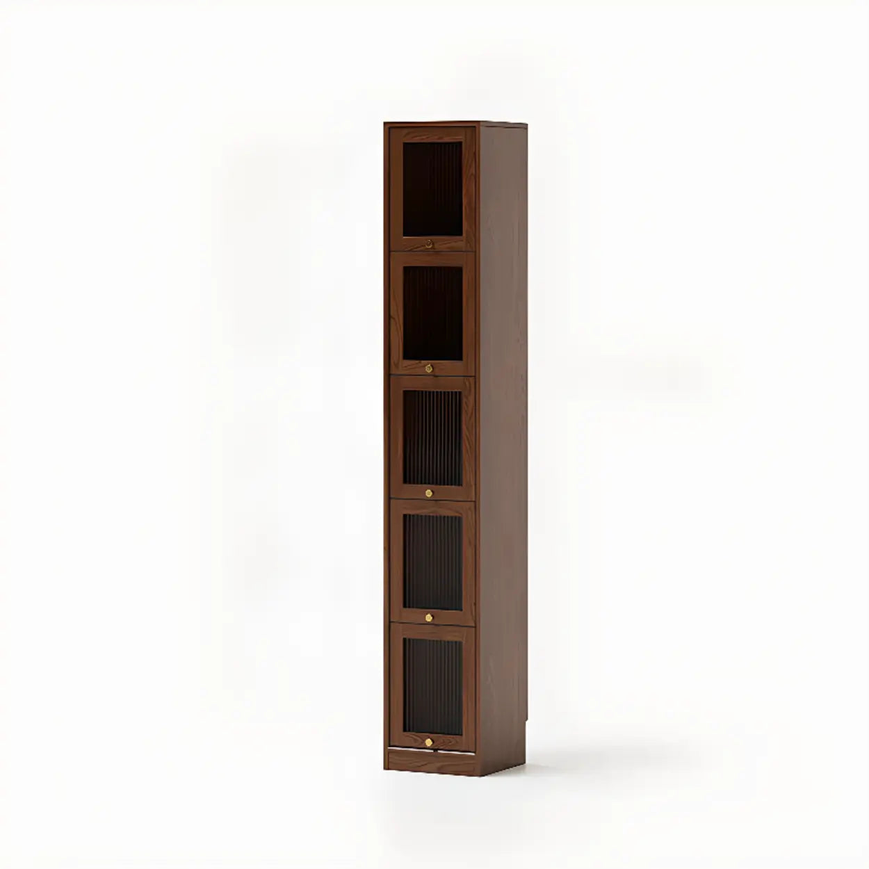 Modern Brown Vertical Tall Narrow Bookcase — Walnut