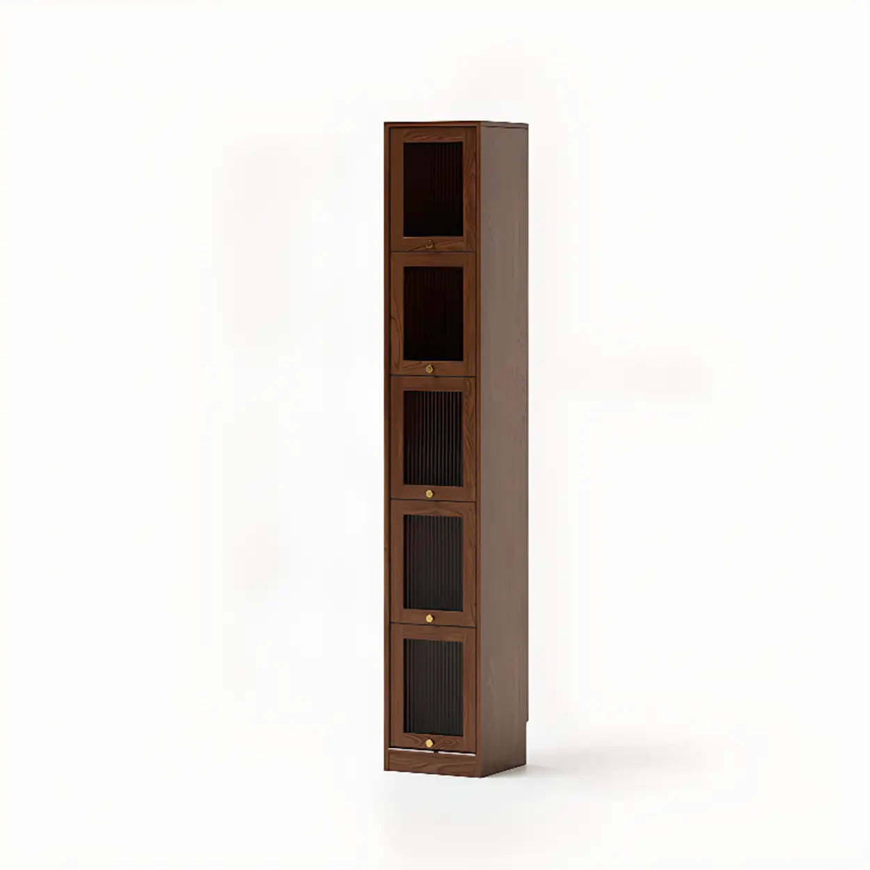 Modern Brown Vertical Tall Narrow Bookcase — Walnut