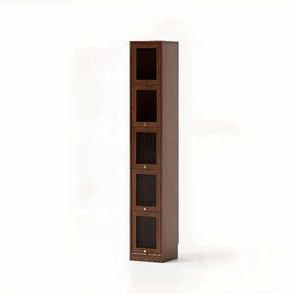 Modern Brown Vertical Tall Narrow Bookcase — Walnut