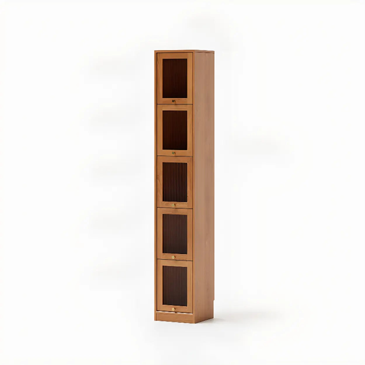 Modern Brown Vertical Tall Narrow Bookcase — Cherry Wood