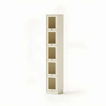 Modern Brown Vertical Tall Narrow Bookcase — Walnut
