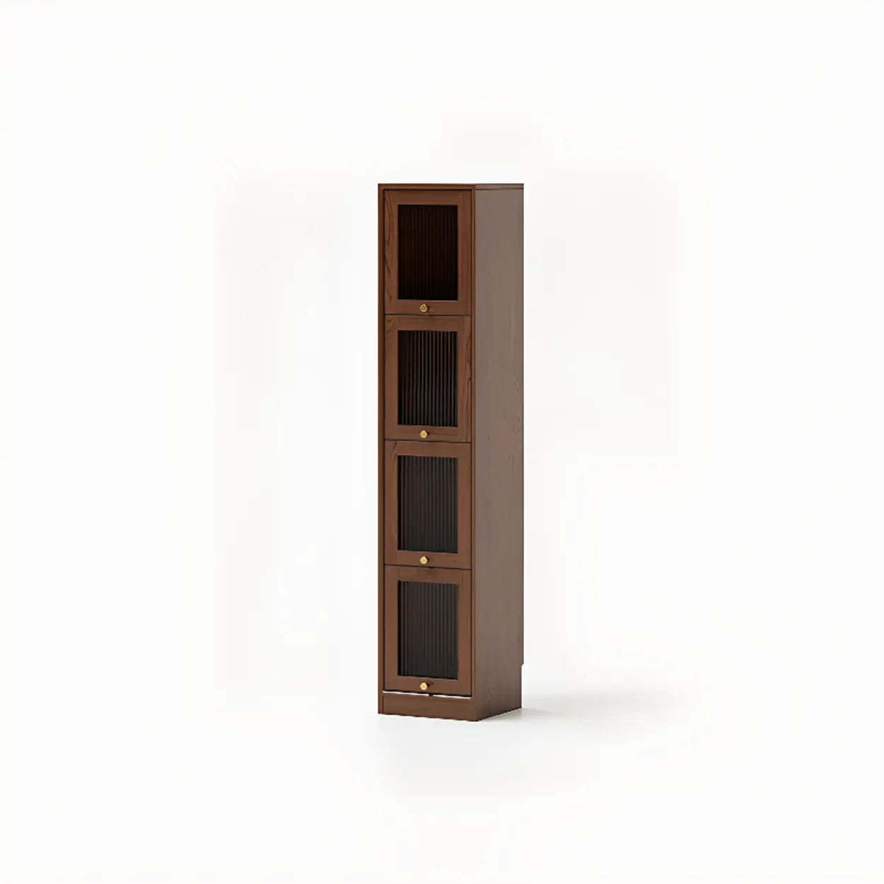 Modern Brown Vertical Tall Narrow Bookcase — White