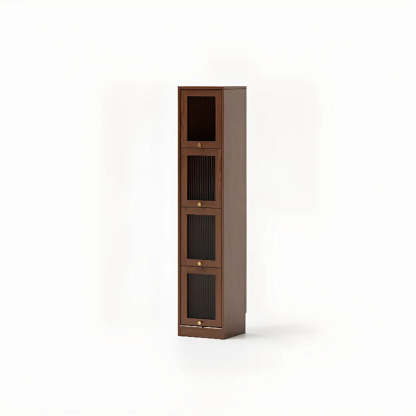 Modern Brown Vertical Tall Narrow Bookcase — White