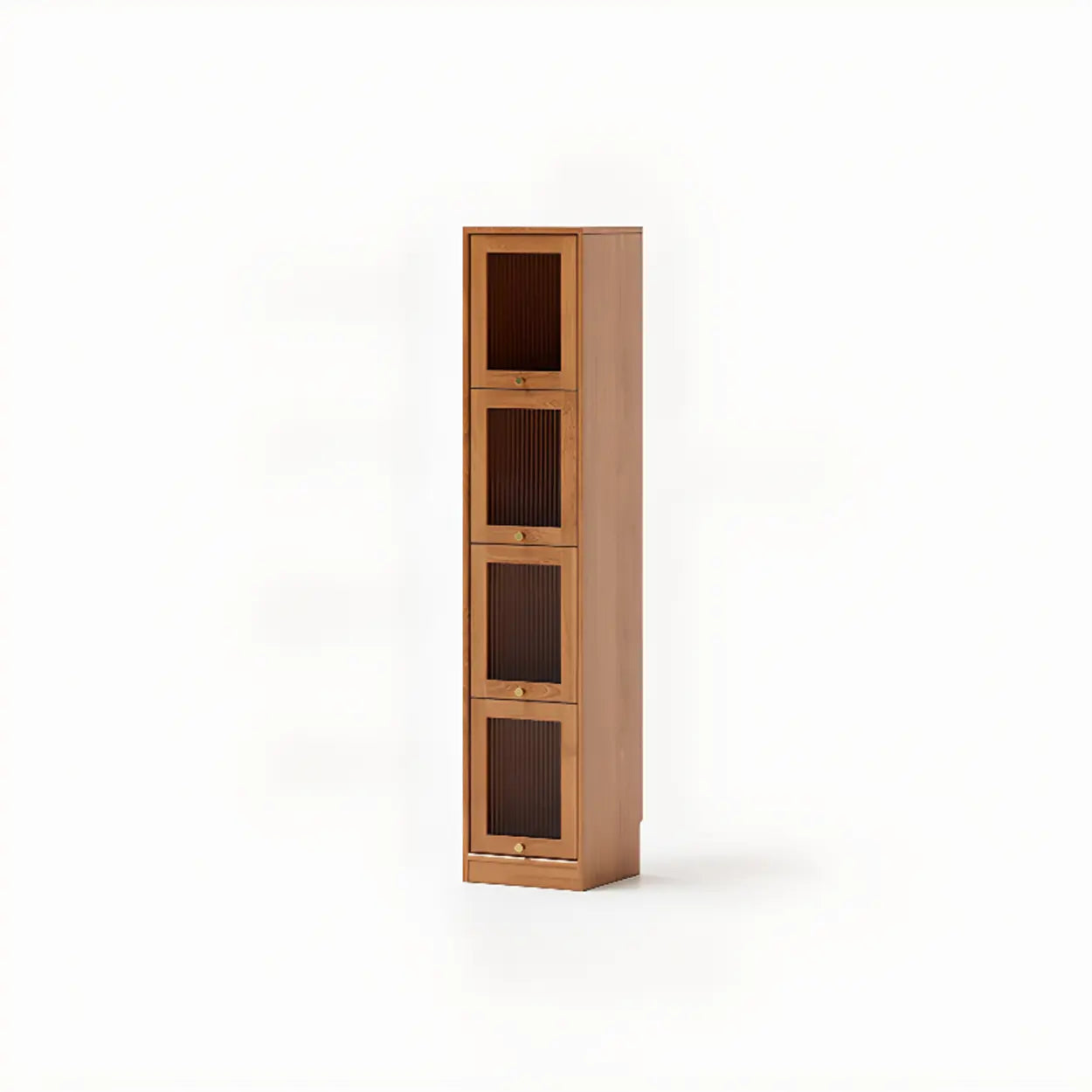 Modern Brown Vertical Tall Narrow Bookcase — Cherry Wood