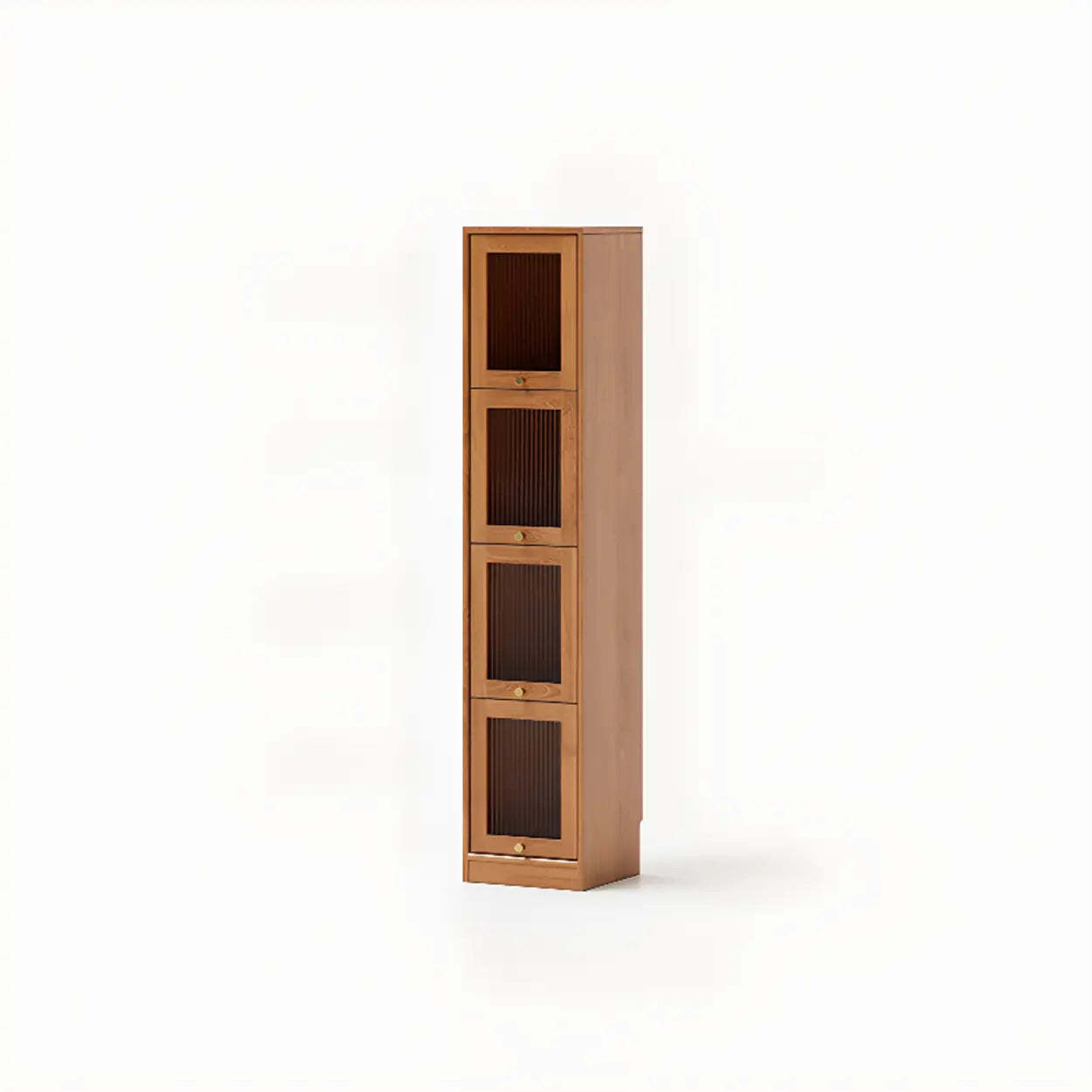 Modern Brown Vertical Tall Narrow Bookcase — Cherry Wood